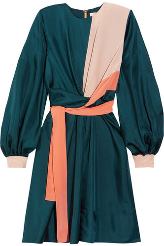 Color Block Silk Twill Dress