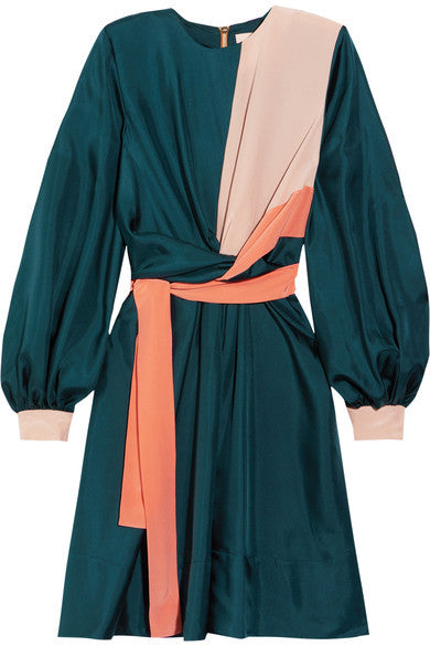 Color Block Silk Twill Dress